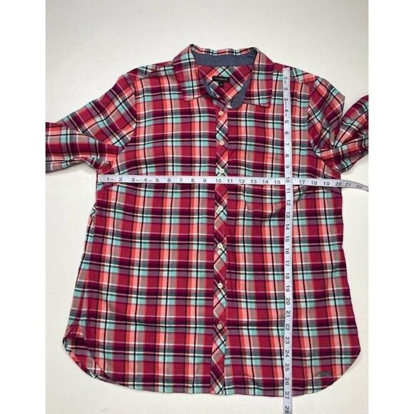 TALBOTS Button Down Pink Aqua Plaid Long Sleeve Cotton Top Large - Picture 4 of 9